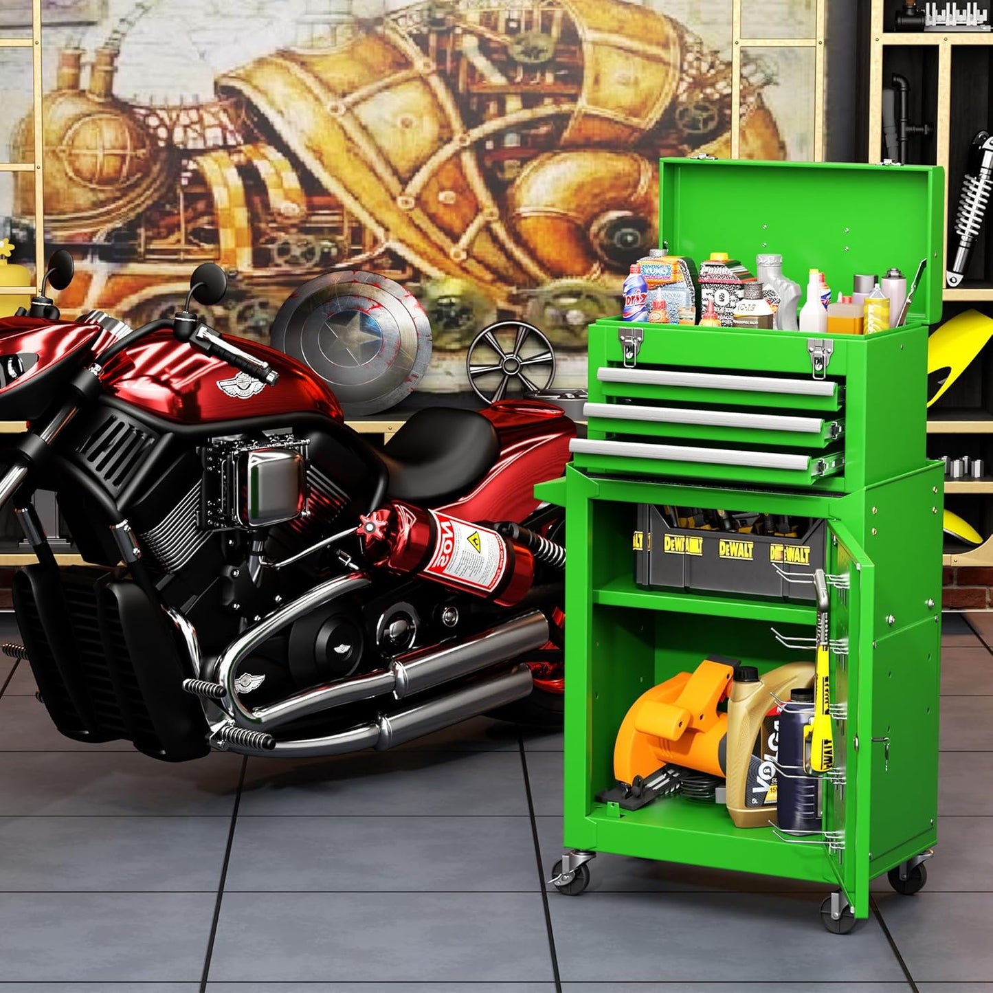 INTERGREAT Rolling Tool Chest with Wheels and 8 Drawers, Detachable Large Tool Cabinet with Lock for Garage, Locking Mechanic Tool Cart with Black Liner for Warehouse, Workshop, High Capacity