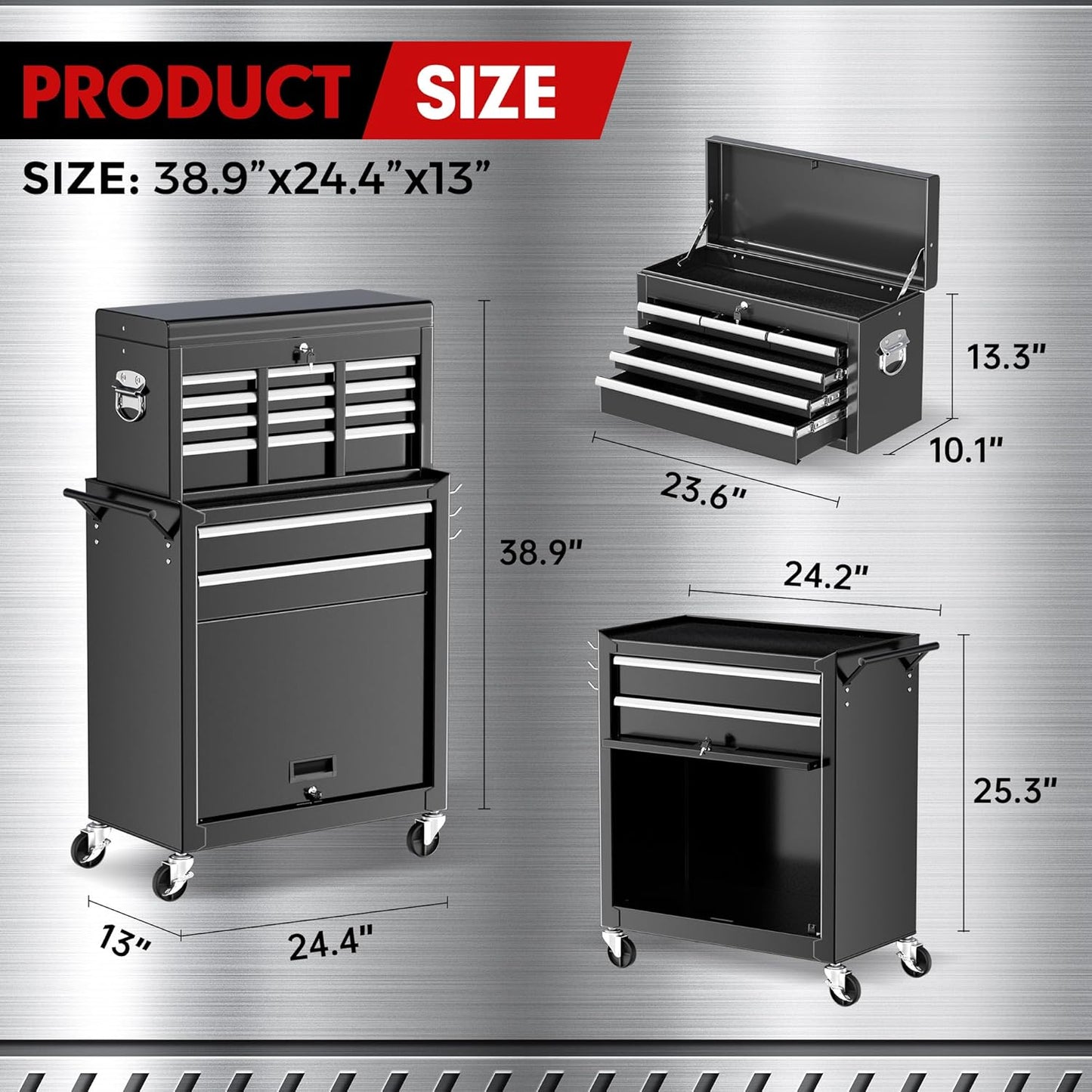 INTERGREAT Rolling Tool Chest with Wheels and 8 Drawers, Detachable Large Tool Cabinet with Lock for Garage, Locking Mechanic Tool Cart with Black Liner for Warehouse, Workshop, High Capacity