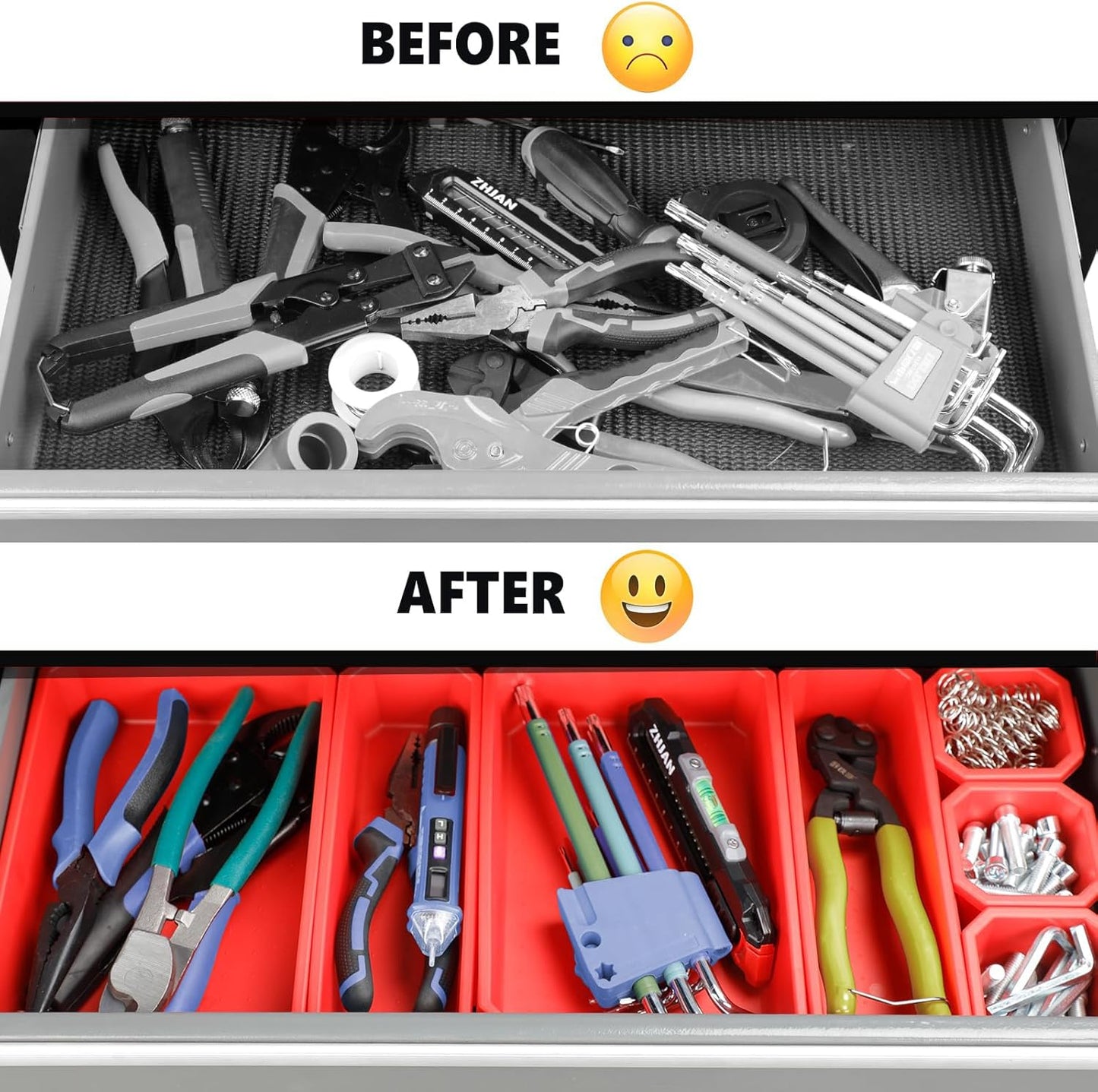Tool Chest 8-Drawer | 42'' Large Rolling Tool Chest with Wheels | Detachable Top Metal Tool Box | Garage Storage Cabinet for Repair Room,Warehouse | Rolling Tool Box with Hooks,Liners,Tray Divider