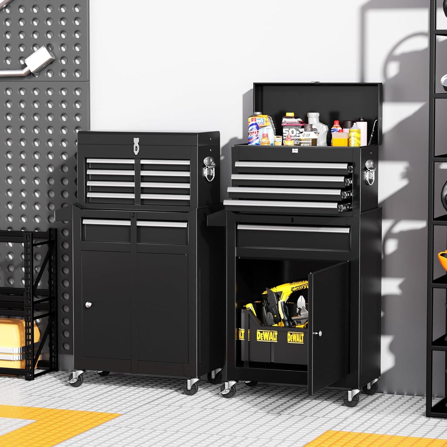 INTERGREAT Rolling Tool Chest with Wheels and 8 Drawers, Detachable Large Tool Cabinet with Lock for Garage, Locking Mechanic Tool Cart with Black Liner for Warehouse, Workshop, High Capacity