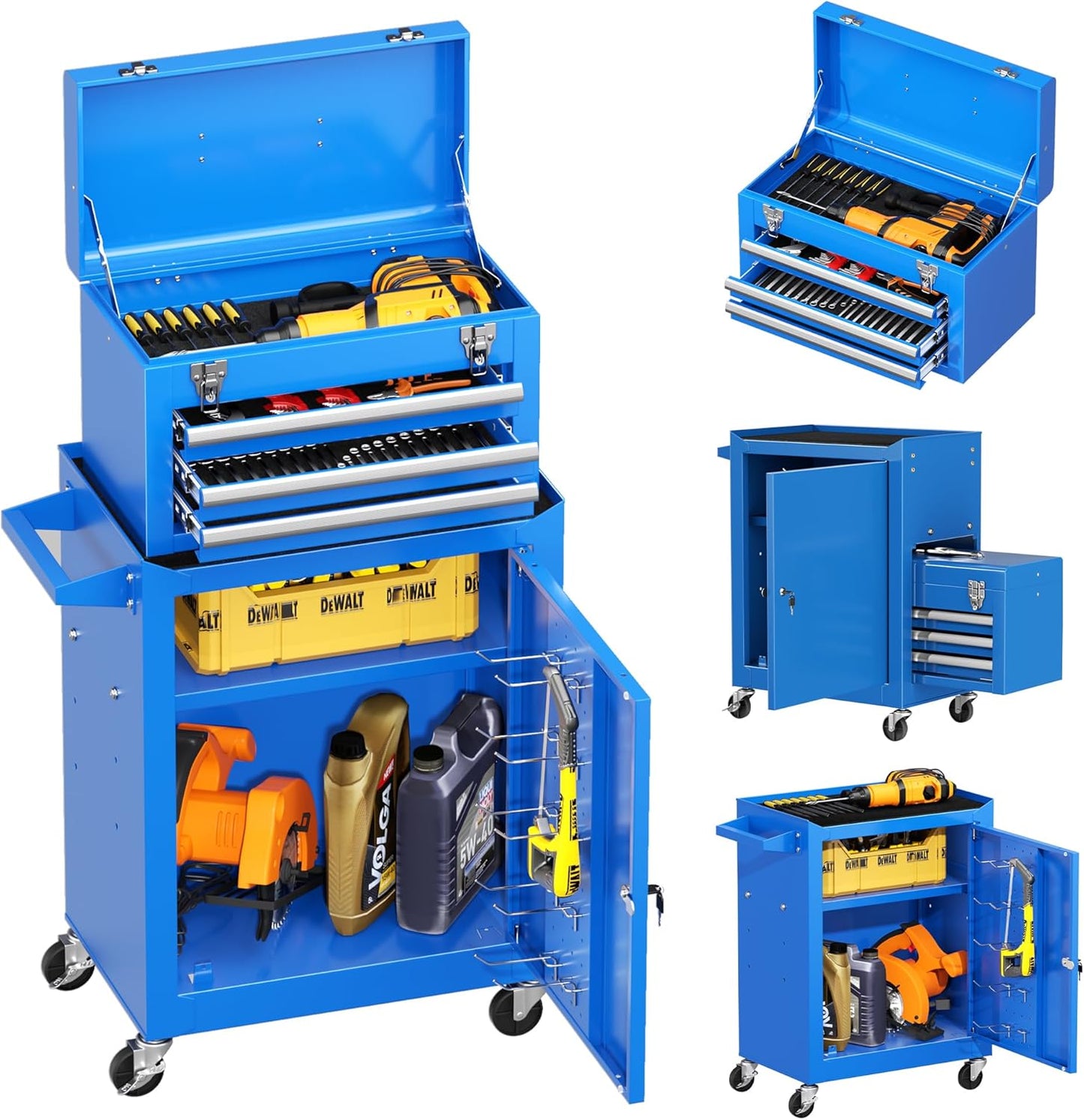 INTERGREAT Rolling Tool Chest with Wheels and 8 Drawers, Detachable Large Tool Cabinet with Lock for Garage, Locking Mechanic Tool Cart with Black Liner for Warehouse, Workshop, High Capacity