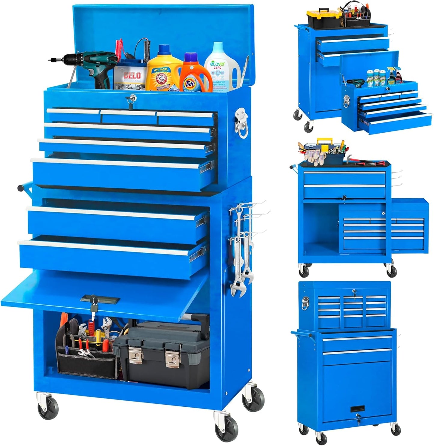 INTERGREAT Rolling Tool Chest with Wheels and 8 Drawers, Detachable Large Tool Cabinet with Lock for Garage, Locking Mechanic Tool Cart with Black Liner for Warehouse, Workshop, High Capacity