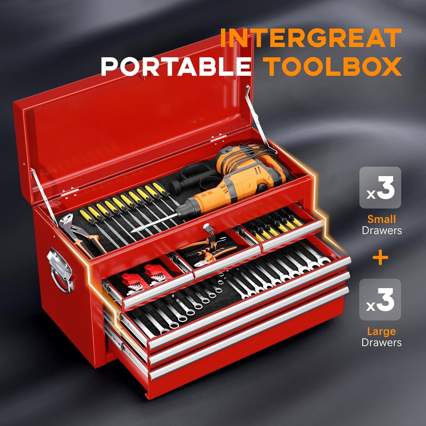 INTERGREAT Rolling Tool Chest with Wheels and 8 Drawers, Detachable Large Tool Cabinet with Lock for Garage, Locking Mechanic Tool Cart with Black Liner for Warehouse, Workshop, High Capacity