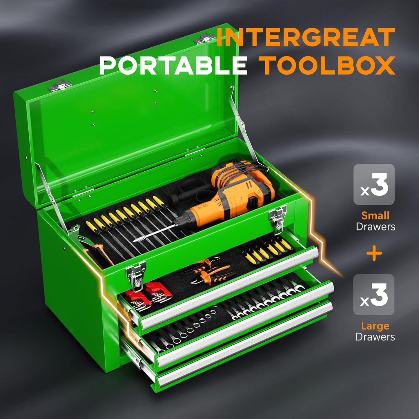 INTERGREAT Rolling Tool Chest with Wheels and 8 Drawers, Detachable Large Tool Cabinet with Lock for Garage, Locking Mechanic Tool Cart with Black Liner for Warehouse, Workshop, High Capacity