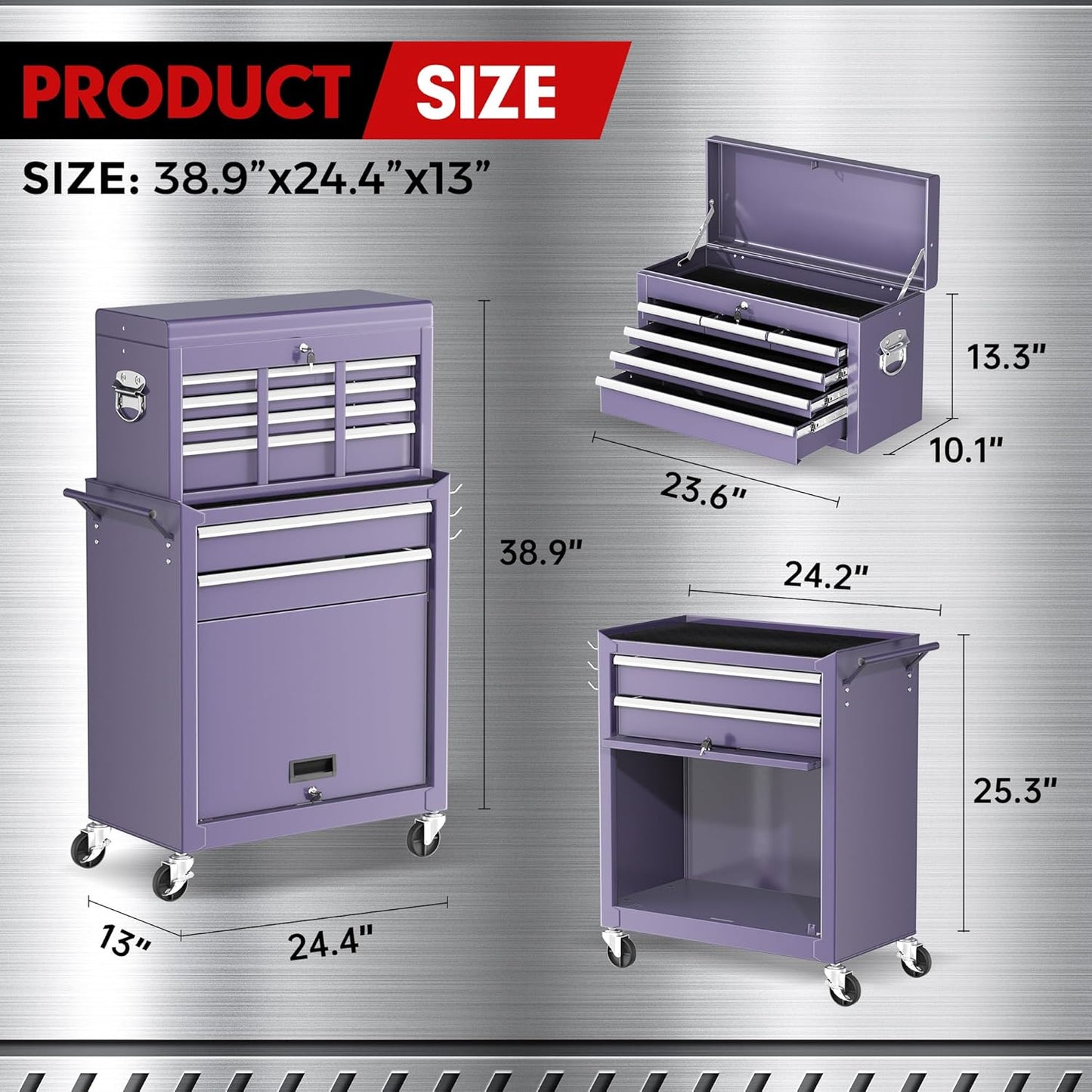 INTERGREAT Rolling Tool Chest with Wheels and 8 Drawers, Detachable Large Tool Cabinet with Lock for Garage, Locking Mechanic Tool Cart with Black Liner for Warehouse, Workshop, High Capacity