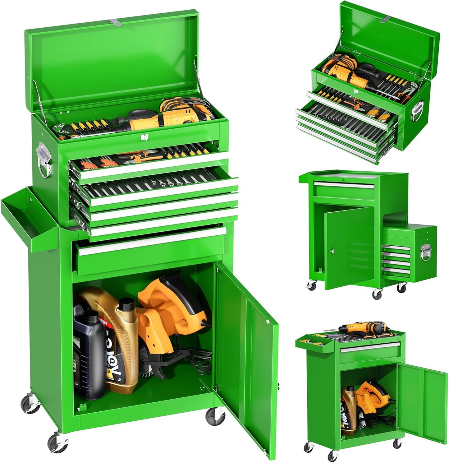 INTERGREAT Rolling Tool Chest with Wheels and 8 Drawers, Detachable Large Tool Cabinet with Lock for Garage, Locking Mechanic Tool Cart with Black Liner for Warehouse, Workshop, High Capacity