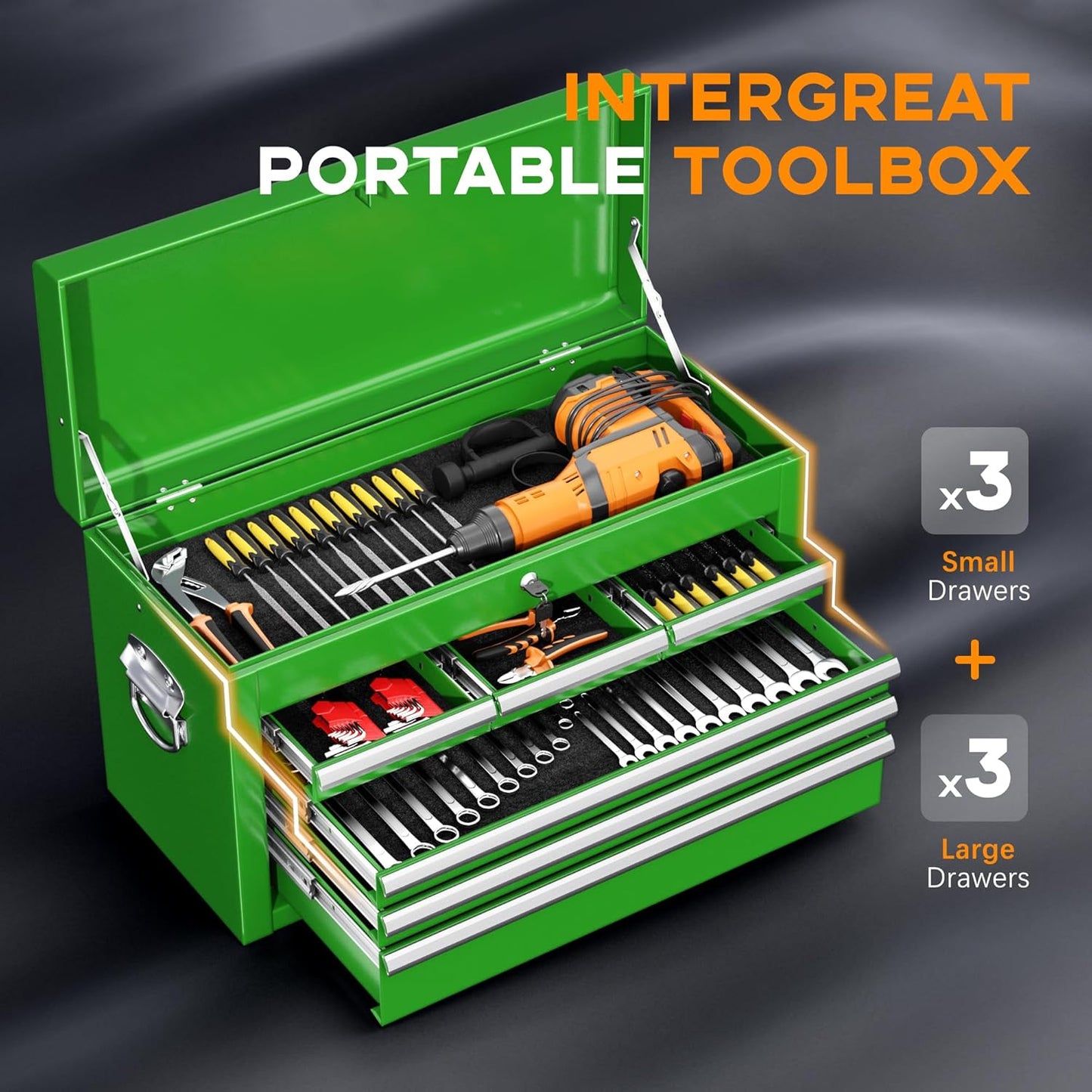 INTERGREAT Rolling Tool Chest with Wheels and 8 Drawers, Detachable Large Tool Cabinet with Lock for Garage, Locking Mechanic Tool Cart with Black Liner for Warehouse, Workshop, High Capacity
