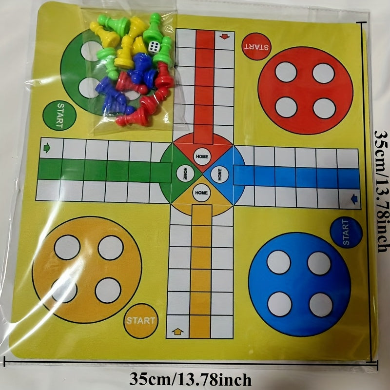 13.78*13.78inch Rubber Flying Chess Set, 16pcs Chess Pieces + 1pc Dice + 1pc Board, Portable, Travel, Flight, with Mouse Pad, for Family, Friends Gathering, Sport Fun Activity