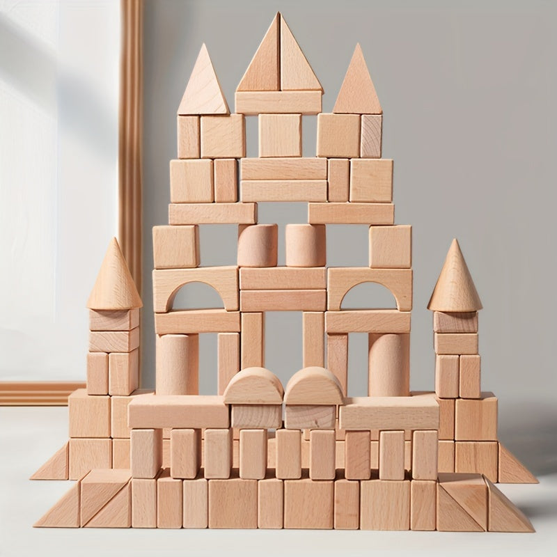 Log Large Particle Assembled Wooden Castle Building Blocks Environmental Educational Puzzle Toy