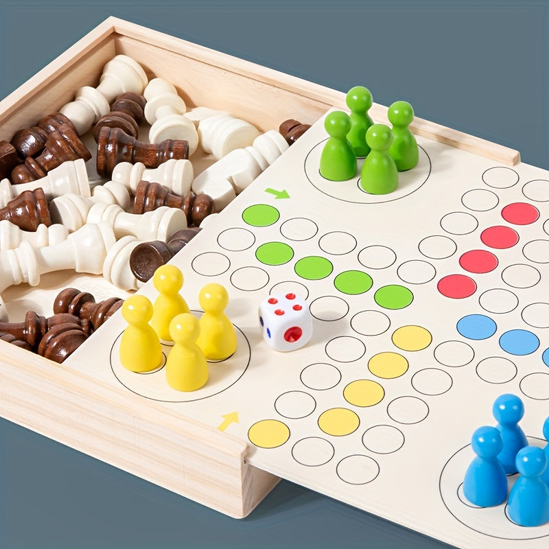 International Chess and Flying Chess Two-in-One Children's Educational Toy, Multifunctional Portable Chess Game, Christmas Gift, Halloween Gift