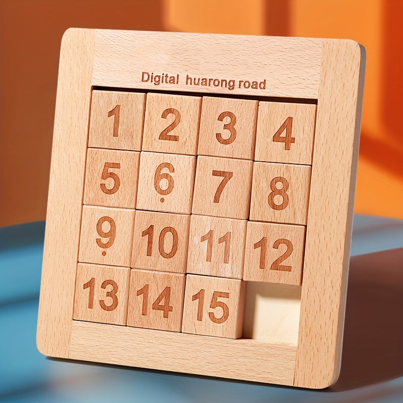Wooden Number Puzzle Slide Game - Educational Toy for Children 3+, Brain Teaser Number Sliding Puzzle for Cognitive Development, Ideal Thanksgiving & Easter Gift - Mixed Color, 1-15 Number Tiles