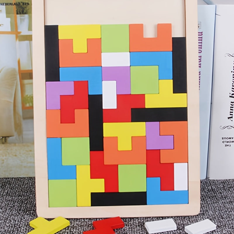 Wooden 3D Colorful Block Puzzle Board - Logic Training, Intelligence Development, Concentration Building, Parent-Child Interaction Toy, Ideal Christmas Gift for Kids, Logic Puzzle Board|Colorful Block Puzzle|Wooden Construction, Wooden Puzzle