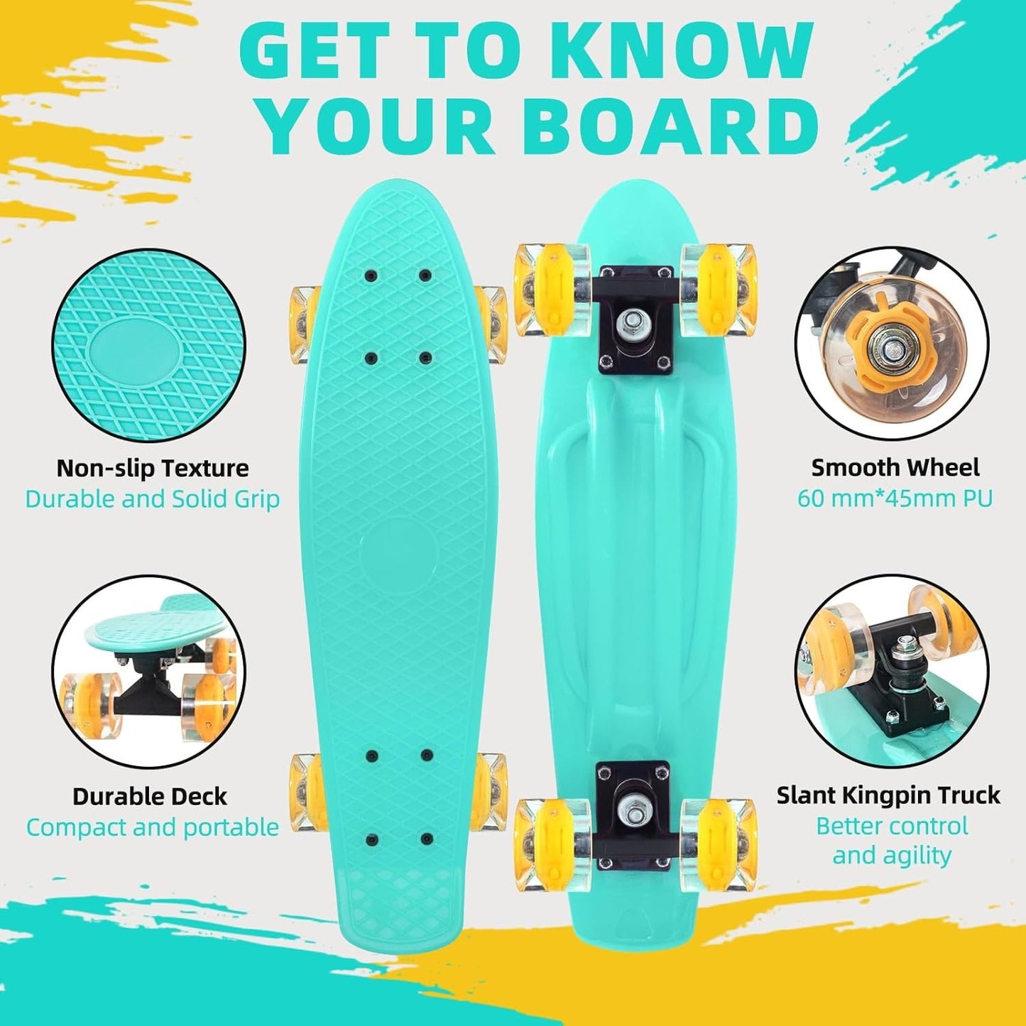 22-inch Mini Cruiser Skateboard For Girls And Boys Beginners