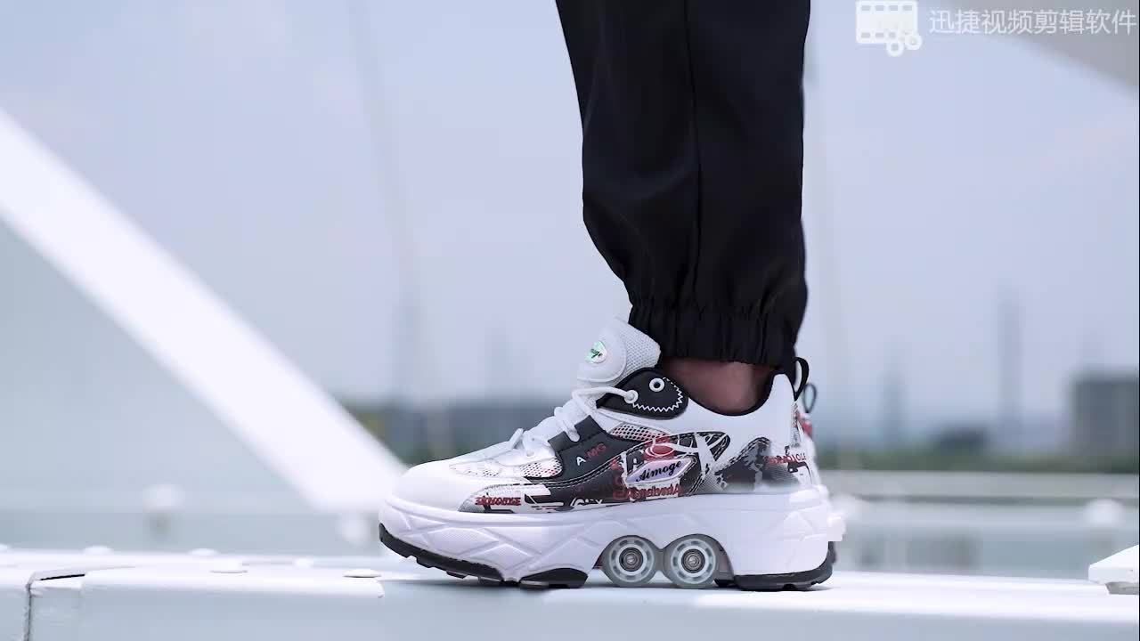 Stylish High-Top Skate Shoes for Boys with 4 Removable Wheels, Comfortable And Slip-Resistant Lace-Up Sneakers.