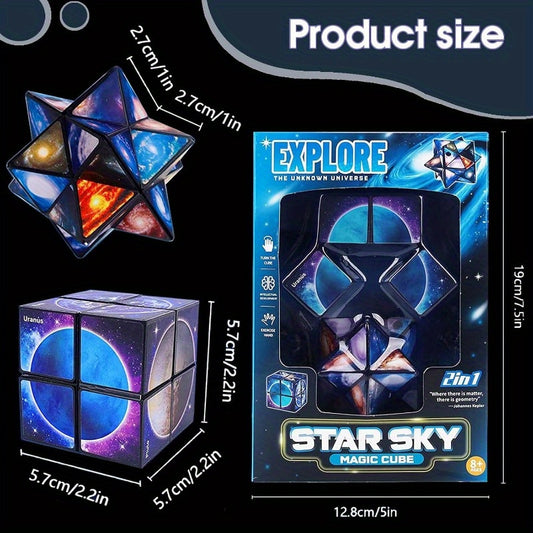 1pc Star Sky Magic Cube Puzzle - 2-in-1 Interlocking Brain Teaser, Durable Plastic Fidget Toy for Spatial Awareness & Logical Thinking, Educational Gift for Teens & Adults