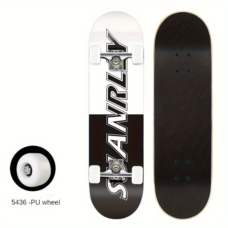 1 Premium Wooden Skateboard - Durable Aluminum Alloy, 4-Wheel Design for Outdoor Sports & Street Style - Classic Black with White Accents, Versatile Skateboard|Classic Skateboard Design|Aluminum Alloy Skateboard