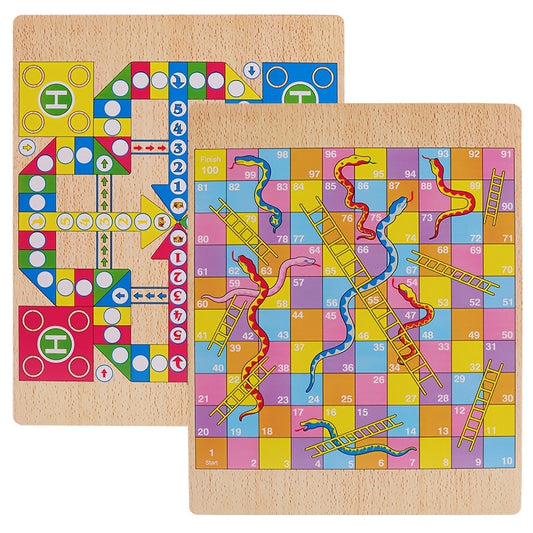 1pc Wooden Dual-Sided Snake and Flying Chess Game, Classic Indoor Tabletop Board Game, Educational Puzzle Toy Gift, Standard Edition