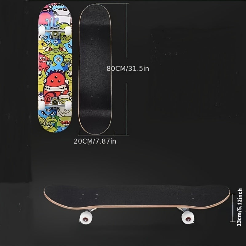 1 Premium Wooden Skateboard - Durable Aluminum Alloy, 4-Wheel Design for Outdoor Sports & Street Style - Classic Black with White Accents, Versatile Skateboard|Classic Skateboard Design|Aluminum Alloy Skateboard