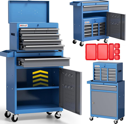 Tool Chest 7-Drawer | 40'' H Rolling Tool Chest with Wheels | Detachable Top Metal Tool Box | Garage Storage Cabinet for Repair Room,Warehouse | Rolling Tool Box with Hooks,Liners,Tray Divider