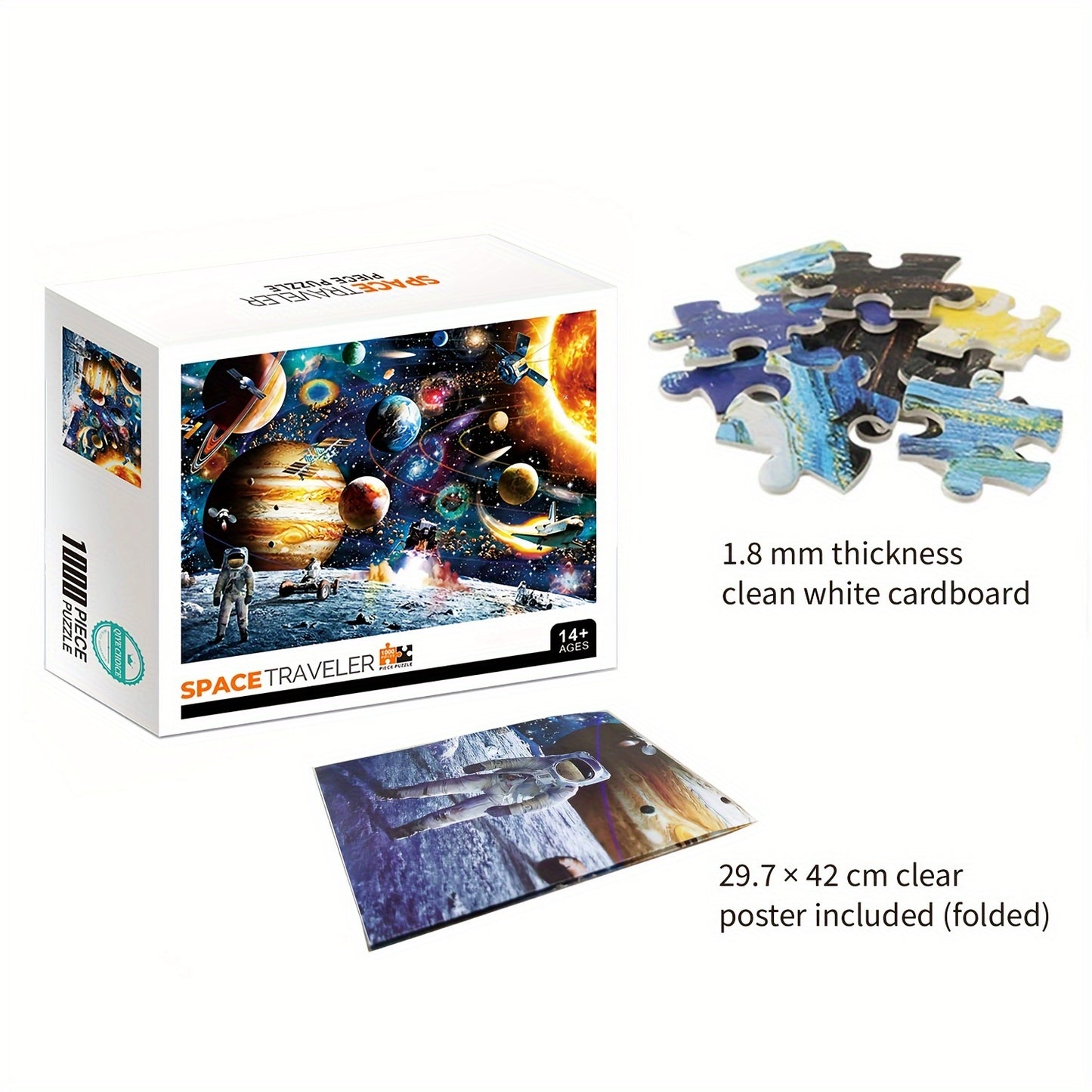 1000pcs Space Traveler Jigsaw Puzzle – Vibrant Outer Space Scene with Planets, Stars, and Astronaut – Thick & Durable Seamless Design for Adults – Perfect Gift for Birthdays, Holidays, and Special Occasions, Space Party Decorations