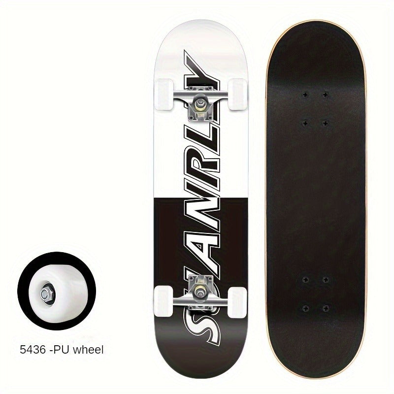 1 Premium Wooden Skateboard - Durable Aluminum Alloy, 4-Wheel Design for Outdoor Sports & Street Style - Classic Black with White Accents, Versatile Skateboard|Classic Skateboard Design|Aluminum Alloy Skateboard