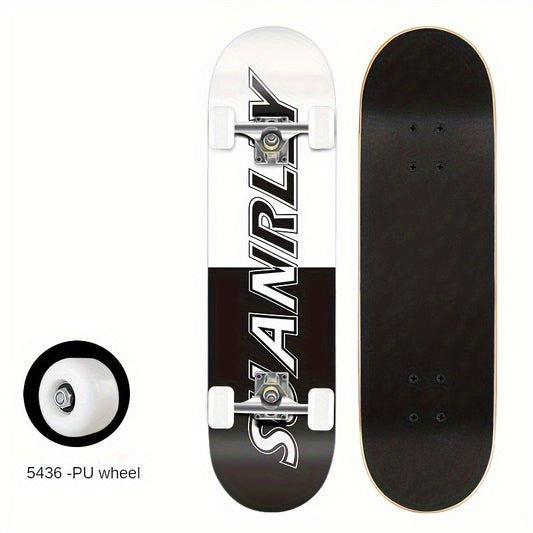 1 Premium Wooden Skateboard - Durable Aluminum Alloy, 4-Wheel Design for Outdoor Sports & Street Style - Classic Black with White Accents, Versatile Skateboard|Classic Skateboard Design|Aluminum Alloy Skateboard