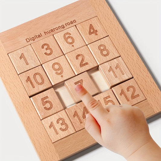 Wooden Number Puzzle Slide Game - Educational Toy for Children 3+, Brain Teaser Number Sliding Puzzle for Cognitive Development, Ideal Thanksgiving & Easter Gift - Mixed Color, 1-15 Number Tiles