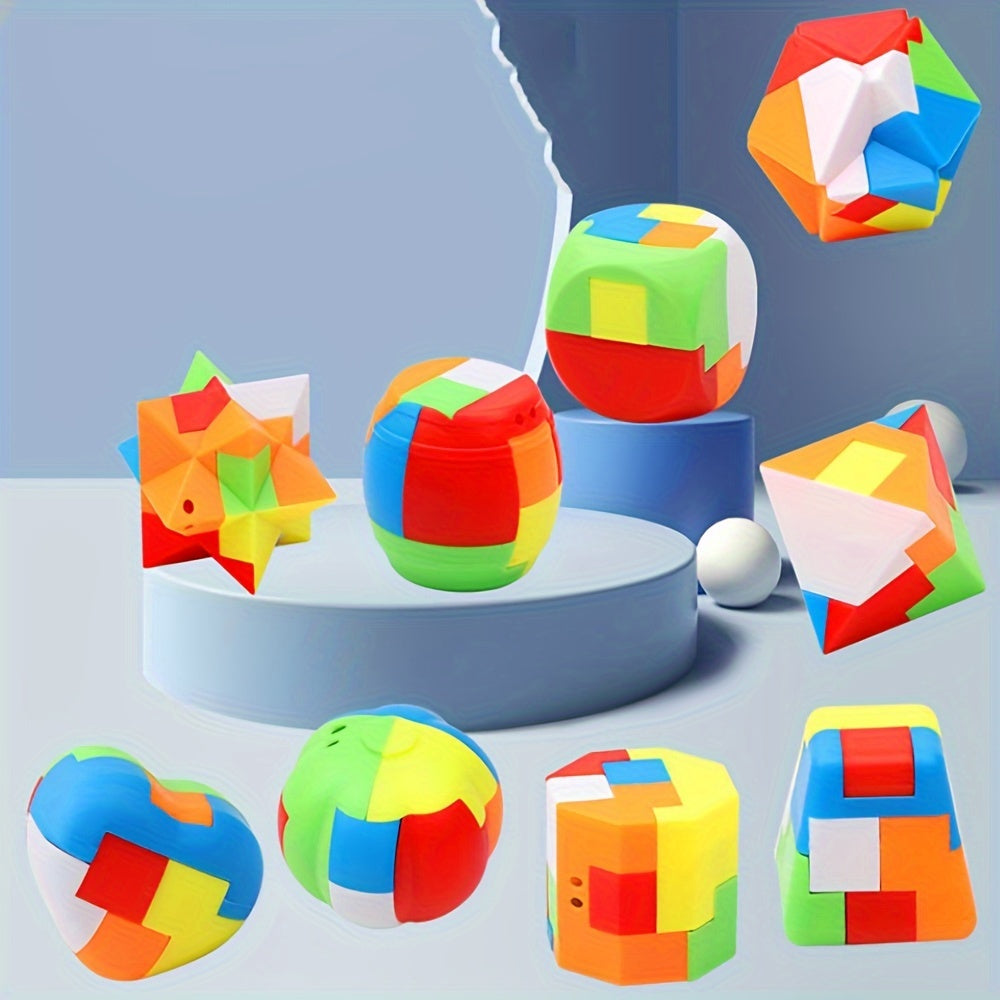 10-Piece Challenging Mind Games Puzzle Set - Durable Plastic Interlocks for IQ Boost & Logic Practice - Fun Fidget Toy with Exciting Random Designs for Pastime