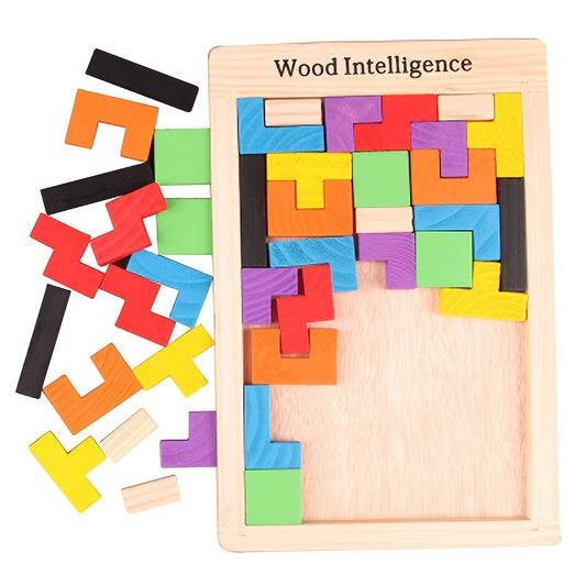 Wooden 3D Colorful Block Puzzle Board - Logic Training, Intelligence Development, Concentration Building, Parent-Child Interaction Toy, Ideal Christmas Gift for Kids, Logic Puzzle Board|Colorful Block Puzzle|Wooden Construction, Wooden Puzzle