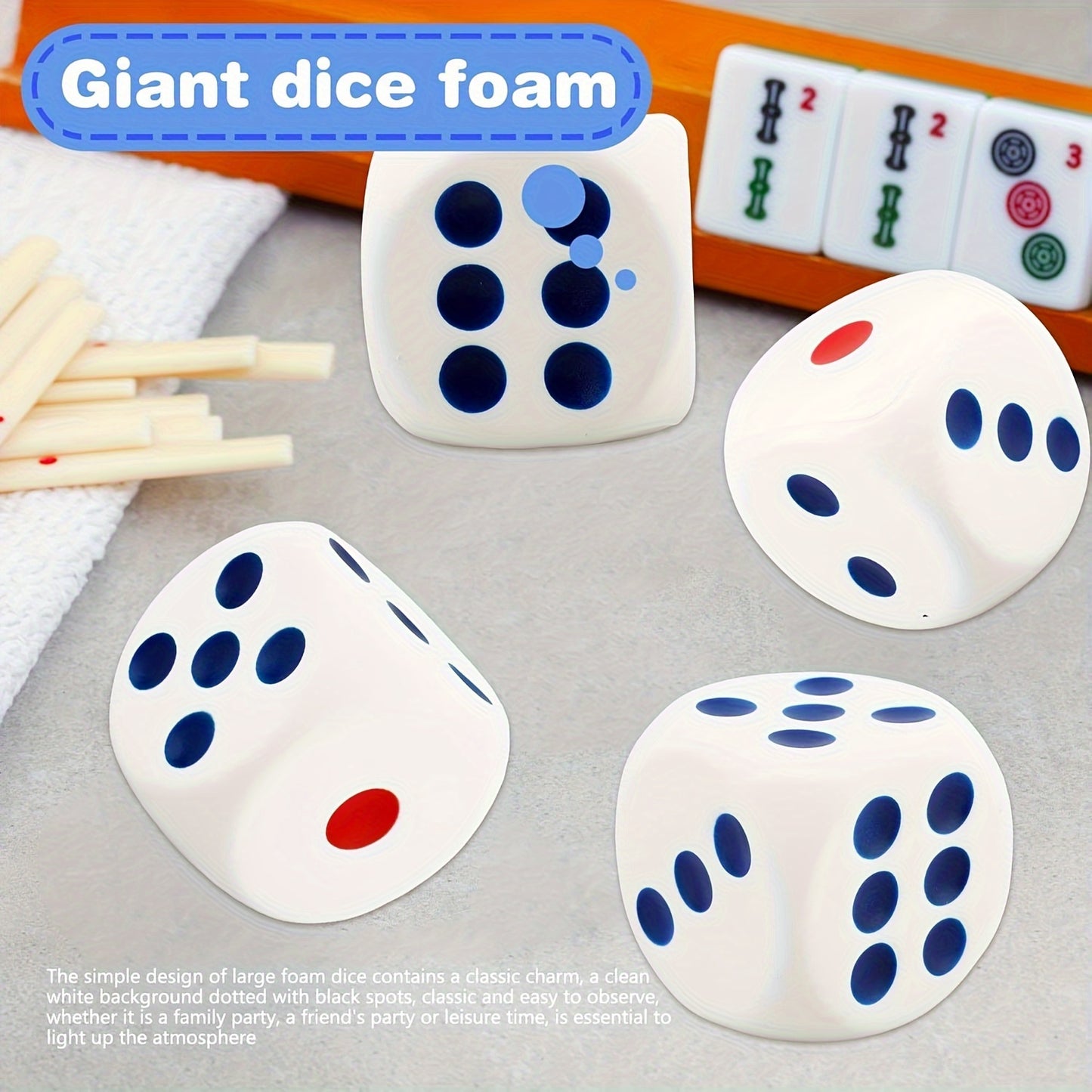 1 Large Dice Stress Relief Ball, 3.1 Inch Soft Foam Dice Stress Relief Ball for Birthday Theme Party Decoration, Anxiety Relief Gift, Suitable for Adult Men And Women