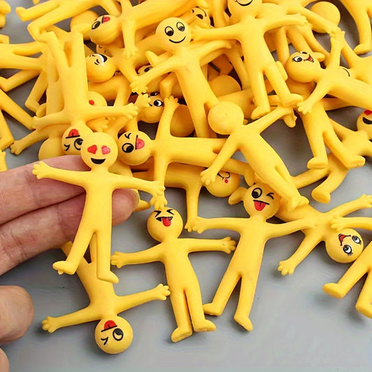 25 Pcs Stretchable Yellow Stress Relief Toys - Kids' Christmas Party Favors - Soft Rubber Venting Dolls