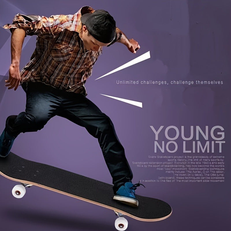 1 Premium Wooden Skateboard - Durable Aluminum Alloy, 4-Wheel Design for Outdoor Sports & Street Style - Classic Black with White Accents, Versatile Skateboard|Classic Skateboard Design|Aluminum Alloy Skateboard