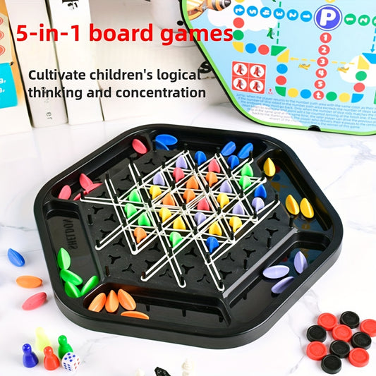 5-in-1 board games, Chain chess,International chess,Flying chess,Chinese checkers,Snake Chess,Youngsters's chess board,Multiplayer puzzle gam,board games and puzzle toys,Youngsters toys,for boys and girls