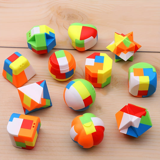 10-Piece Challenging Mind Games Puzzle Set - Durable Plastic Interlocks for IQ Boost & Logic Practice - Fun Fidget Toy with Exciting Random Designs for Pastime