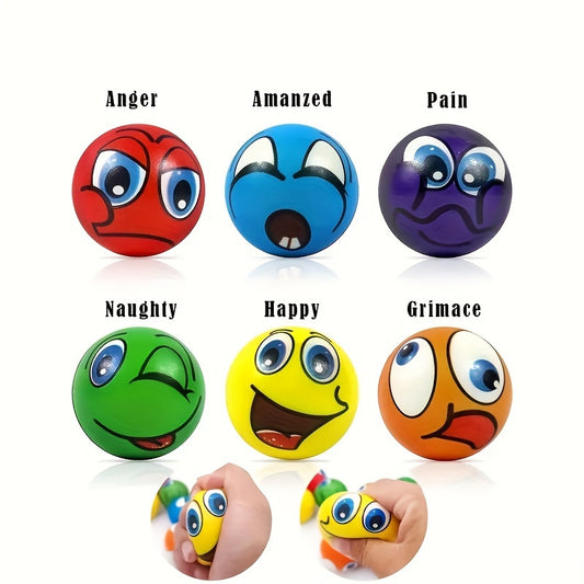 6-Pack Fun Squeeze Balls, Mixed Color TPU Emotional Expression Toys for Party Favors and Therapy Training