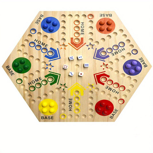 1pc Wooden Double-Sided Chess Board Game - Hexagonal Flying Chess Strategy Game with Colorful Pieces, Multiplayer Interactive Tabletop Battle for Home & Gaming Nights, Tabletop Game Night | Engaging Board Game | Vibrant Game Pieces