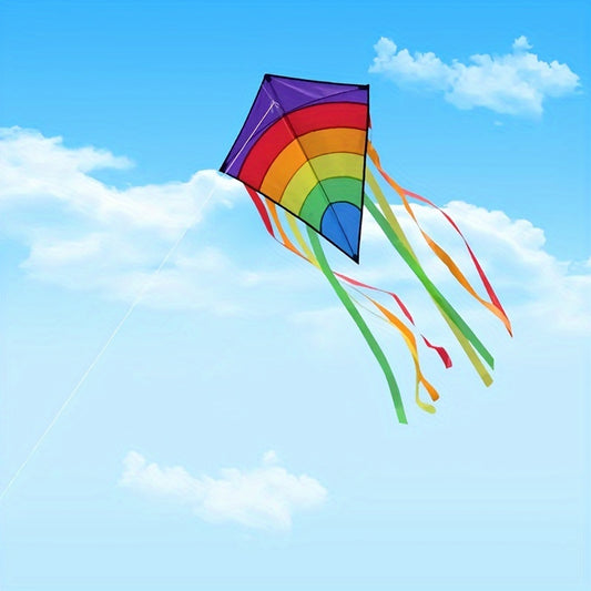 1 Vibrant Rainbow Diamond Kite - Durable Polyester with Colorful Tassels, Perfect for Beach, Park & Outdoor Fun - Purple\u002FRed\u002FYellow, Beach Accessories